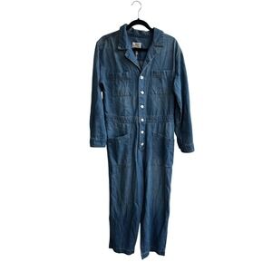 Universal Thread Womens Denim Jumpsuit Long Sleeve Utility Collared Blue Size 12